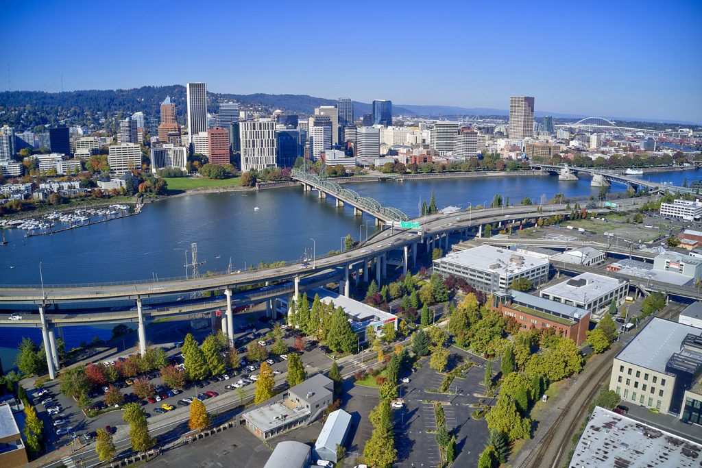 Aerial photo of downtown Portland