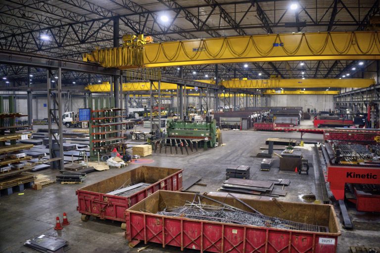 drone photo inside industrial warehouse