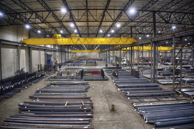 drone photo inside industrial warehouse