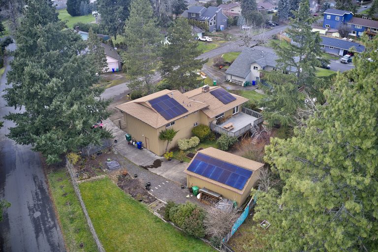 House with solar panels on roof