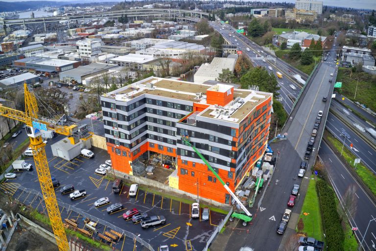 Aerial photo of Oregon commercial building construction progression