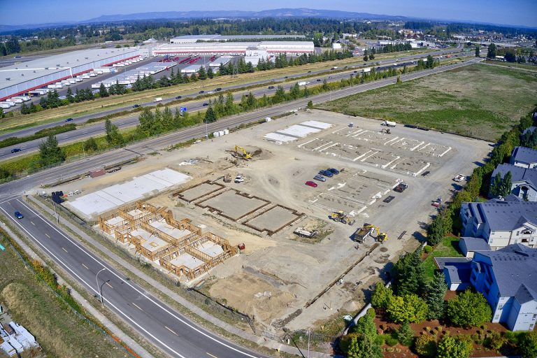 Aerial drone photo of Oregon building site progression