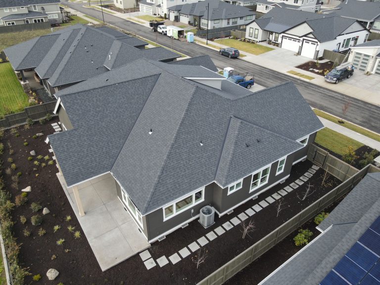 aerial photo of residential roof and house