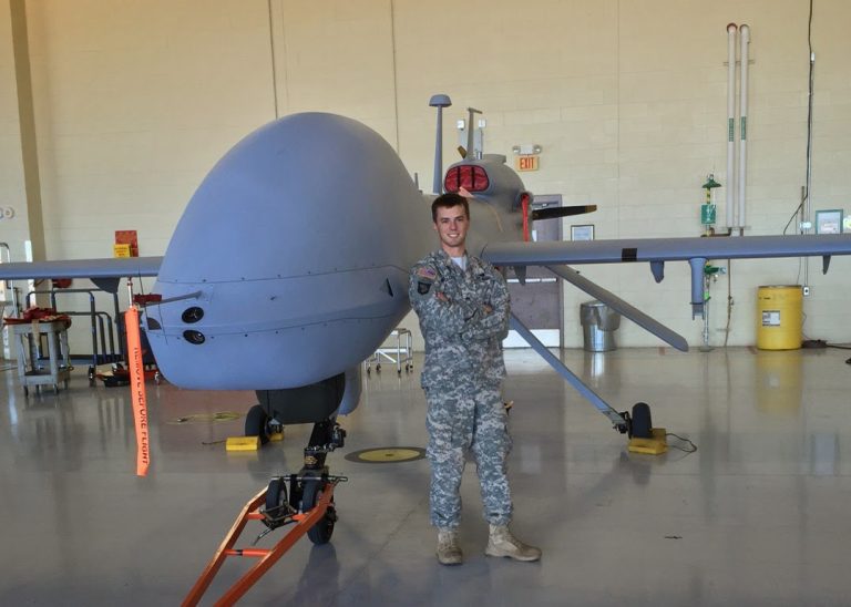 Veteran Dan Sautter with army drone