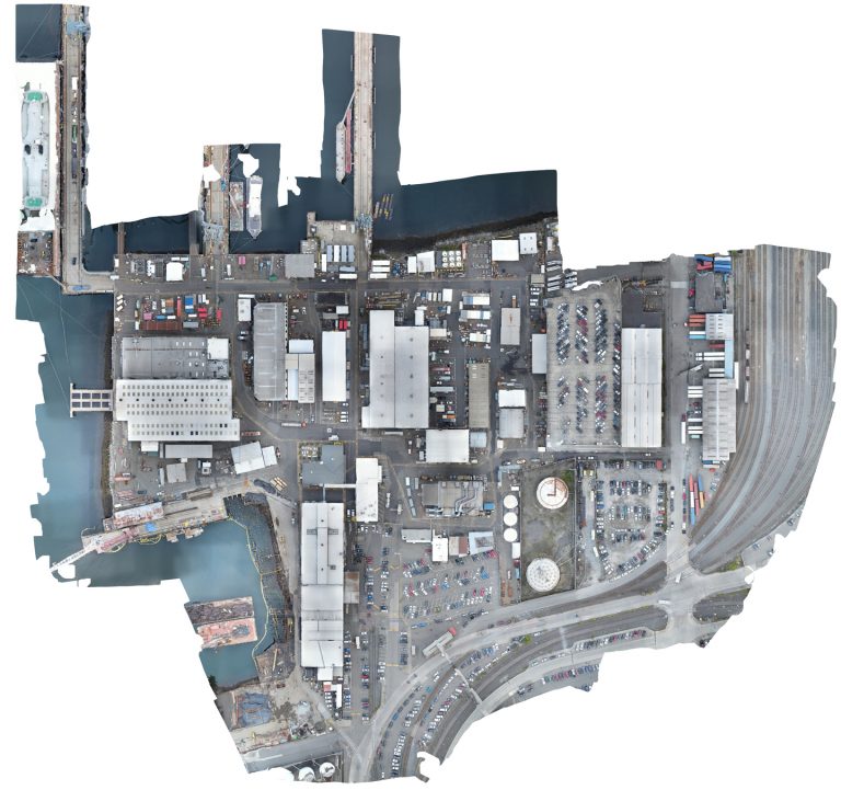 orthomosaic map of Harbor Island commercial buildings in Portland, Oregon